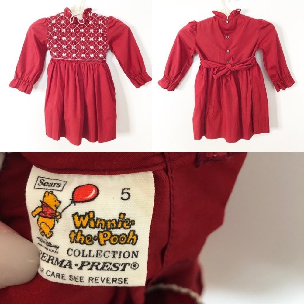 Vintage Winnie The Pooh Disney Girls Red Dress Size 5